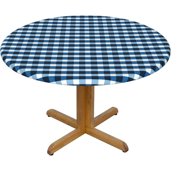 Round Fitted Tablecloth 44 Inch, Gingham Buffalo Plaid Fitted Round Table Cover Fitted Stretch Table Cover Wipeable Table Covers Dining Table Cover for Dining, Party, Buffet, Wedding