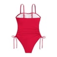 thumbnail image 7 of WEIGFI Women's Swimsuit One-Piece Bathing Suit Adjustable Tie Knot Solid Color Beachwear Tummy Control Spaghetti Strap Crew Neck Stylish Vacation Swimsuit,Red,XL, 7 of 7
