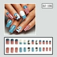 thumbnail image 6 of 4th of July Press on Nails Short Square Independence Day Fake Nails Red Blue Fireworks Chrome False Nails Designs French Tip Acrylic Nails Patriotic Nail Full Cover Stick on Nails for Women 24 Pcs, 6 of 6