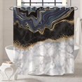 thumbnail image 4 of Extra Long Marble Bathroom Shower Curtain 84 Inches Length Black Gold Sand Waterproof Fabric Shower Curtains with Hooks Watercolor Abstract Shower Curtain Cloth 72x84 inches, 4 of 6