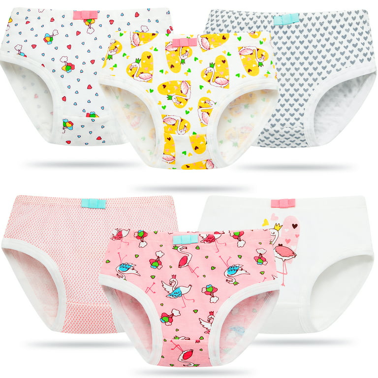 SYNPOS 6 Packs Girls Underwear 100% Cotton Cartoon Briefs Kids Underpants  Panties for Toddler 2-3 Years - Balloon,Swan,Love-heart