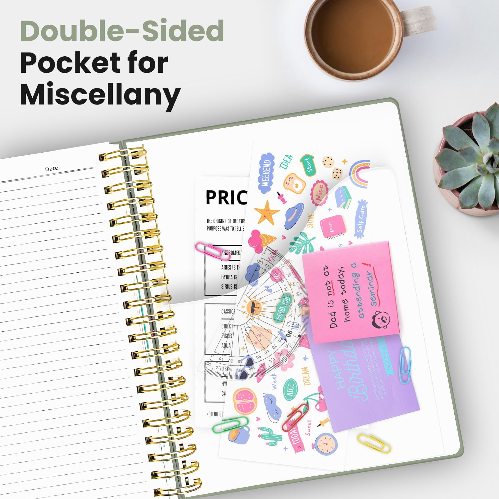 Hardcover Spiral Journal Notebooks For Work With Removable Dividers & Tabs  8.5"x11" 5 Subject Notebook Note Taking Organizer A4 College Ruled Lined Women Writing Green 280 Pages
