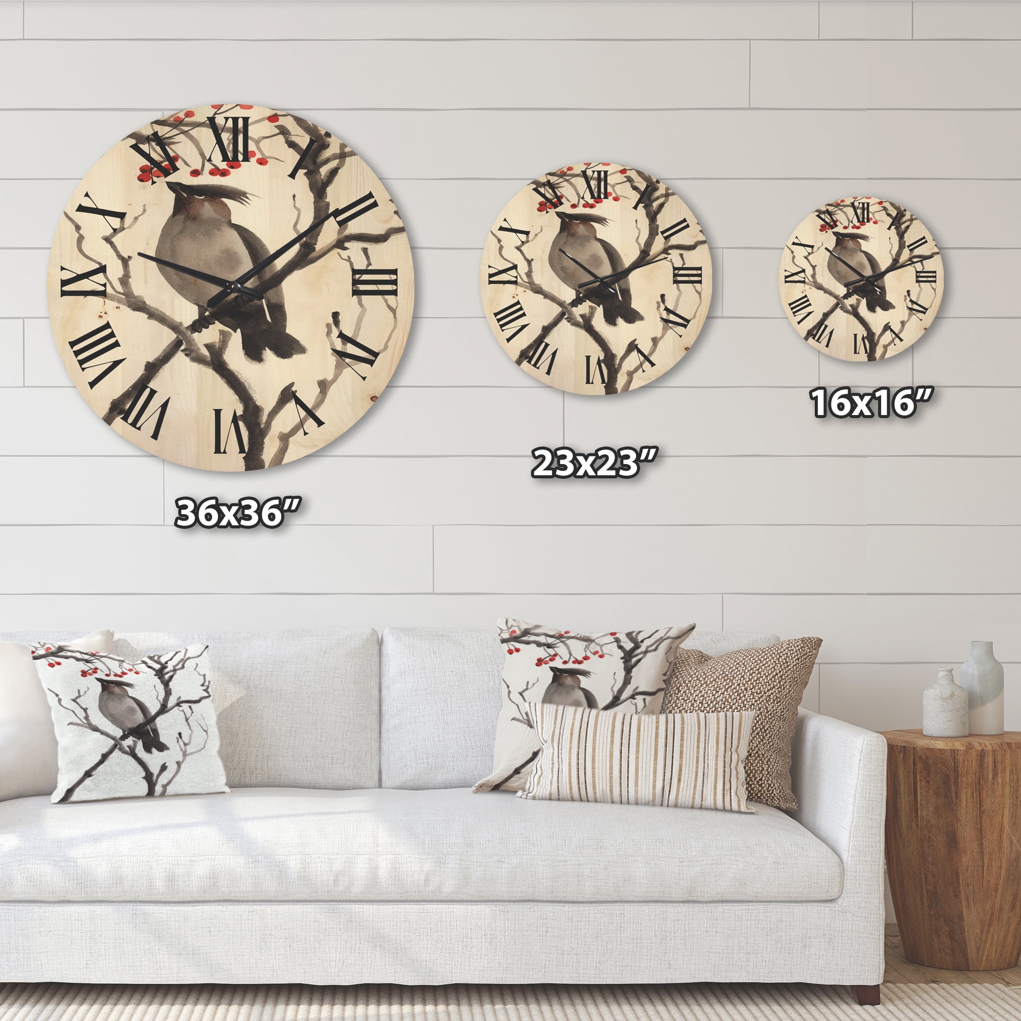 Designart 'Ancient Australian Bird Illustrations III' Traditional Wood Wall Clock