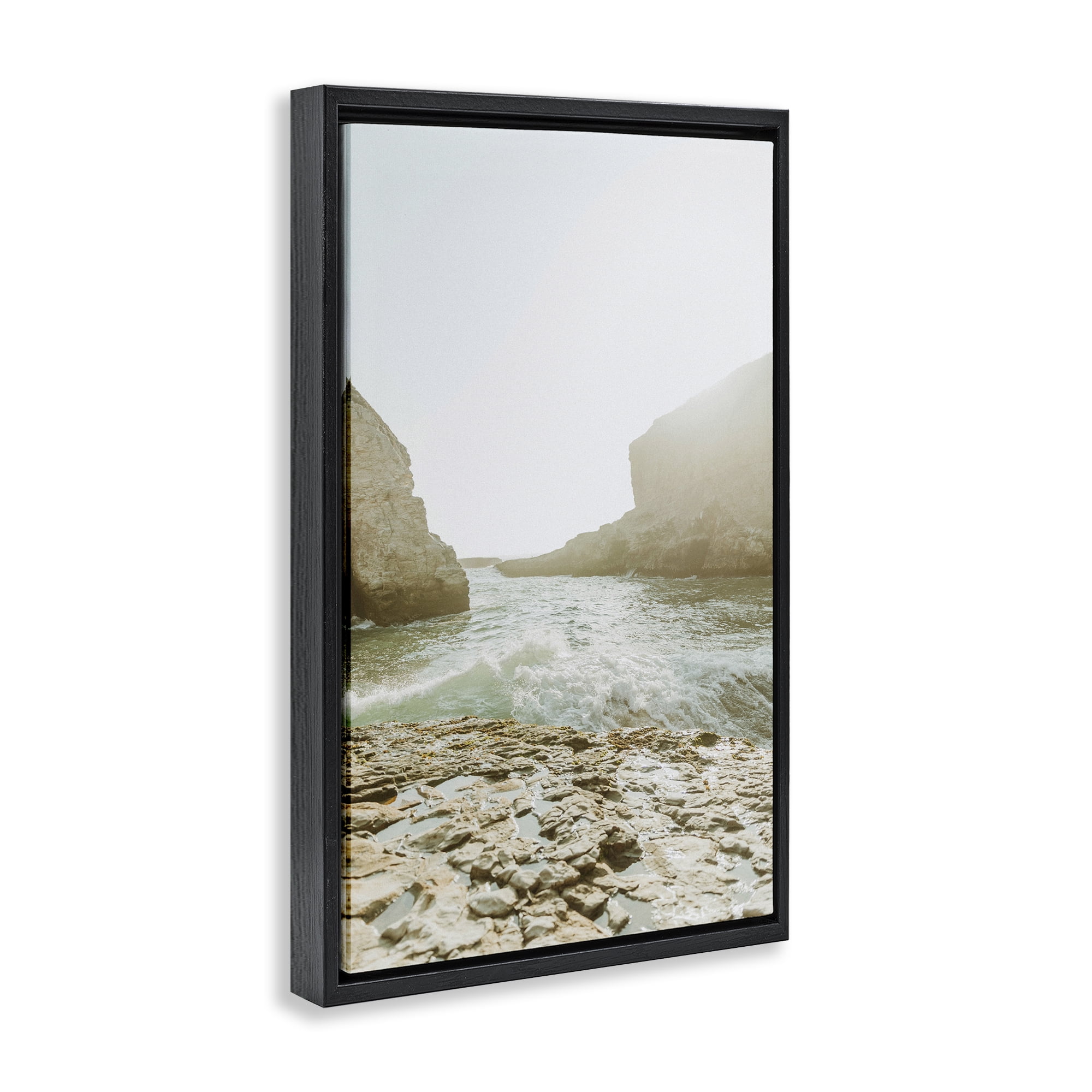 Stupell Industries Rocky Beach Cove Landscape Photography Black Floater Framed Canvas Art Print Wall Art, 21 x 31