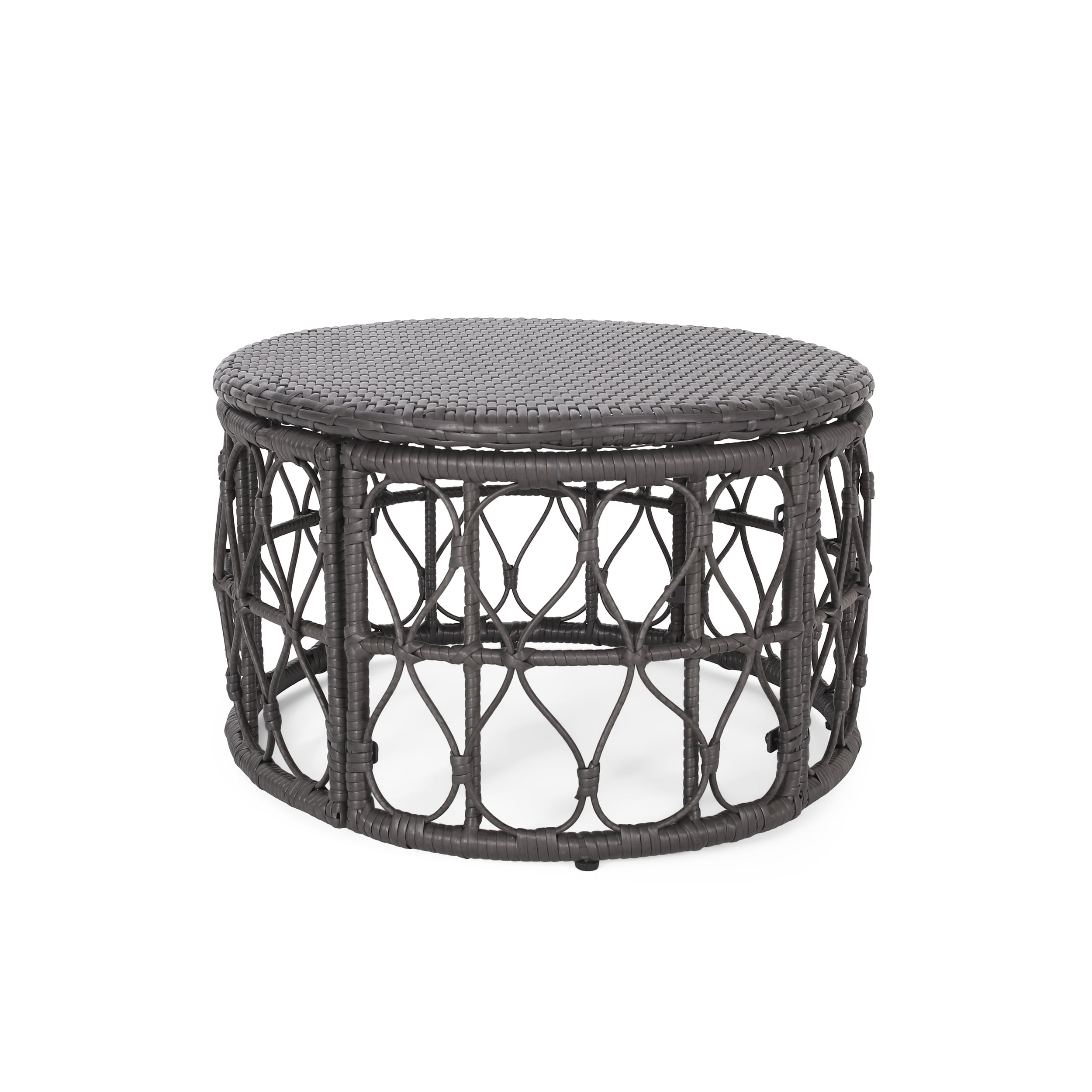 Outdoor Wicker Weave Coffee Table, Leisure Center Table for Patio Garden, Gray