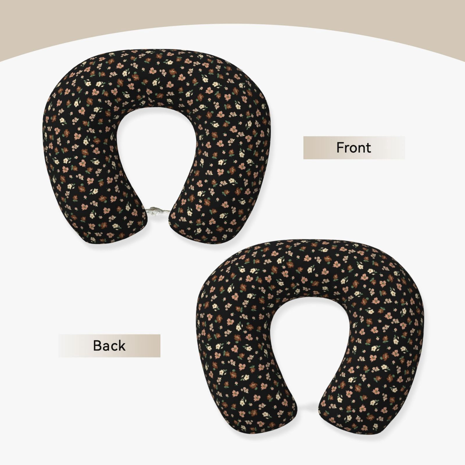 Xecao Flower Pattern On Black Print Memory Foam Cervical Neck Pillow Versatile U-Shaped Pillows for Home,Office,Camping,Travelling,Soft Washable Cover