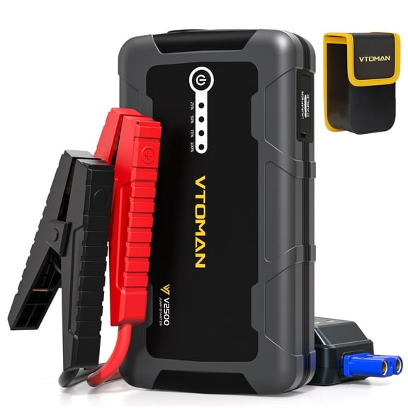 VTOMAN V2500 Jump Starter - Car Battery Jumper Starter for 12V Vehicles (2500A,Up to 8.0L Gas & 6.0L Diesel Engines), Jump Box, Lithium Booster Pack, Portable Charger with Jumper Cables, LED Light
