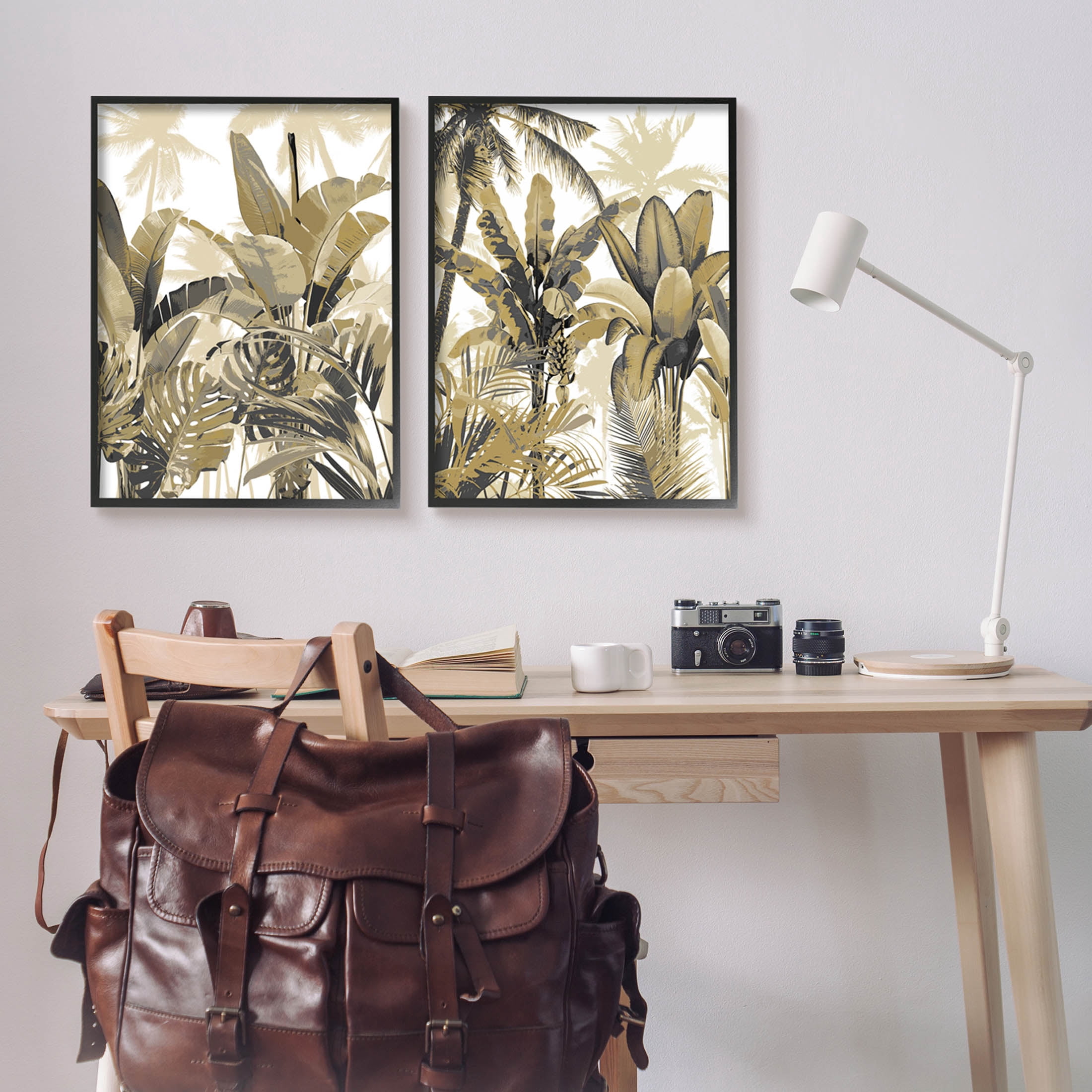 Tropical Jungle Plants Vegetation Botanical & Floral Graphic Art Black Framed Art Print Wall Art, Set of 2