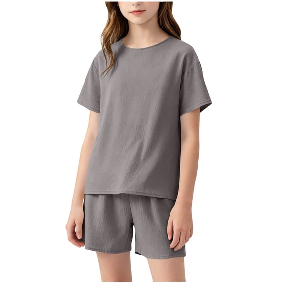 Edvintorg Girls Summer 2 Piece Sets Lightweight Short Sleeve Crewneck Tops and Shorts Loungewear Matching Set Teen Clothes Size 11-18
