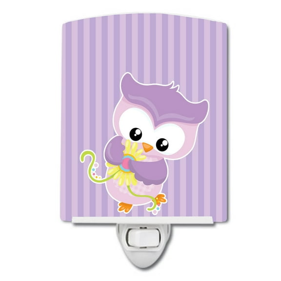 Caroline's Treasures BB9050CNL Girl Bird with Flowers Purple Ceramic Night Light, 6x4x3", multicolor