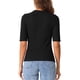 thumbnail image 3 of Camiseta de cuello redondo INSPIRE CHIC para mujer, blusa básica casual de media manga fruncida, talla XL, negra, 3 of 6