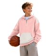 thumbnail image 2 of Quarter Zip Color Block Kids Hoodie Knit Pullover Hooded Sweatshirt with Pocket Soft Breathable Lightweight Layer Top Stylish Outerwear for Children Aged 4-14 Casual Daily Wear, 2 of 10