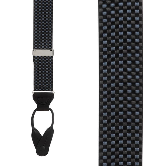 SuspenderStore Dressy Blue Checkered Grosgrain Suspenders - Button - 2 Sizes
