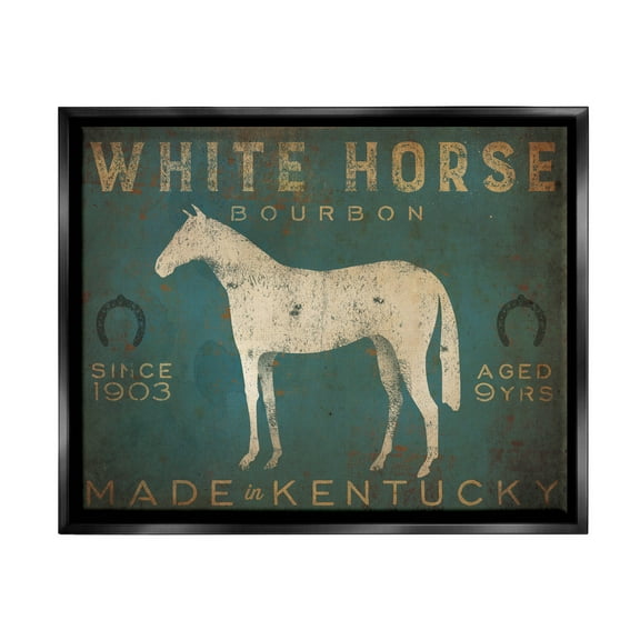 Stupell Industries White Horse Bourbon Vintage Sign Graphic Art Jet Black Floating Framed Canvas Print Wall Art, Design by Ryan Fowler
