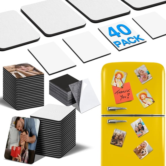40 Pack DIY Sublimation Magnet Blanks Set, Personalized Heat Transfer Refrigerator Magnets for Kitchen Microwave Oven Office Whiteboard, Includes Soft Blank Rubber Pads and Magnets, White