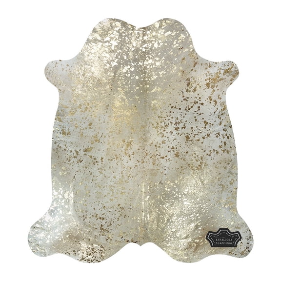 Devore Metallic Gold, Champagne Genuine Leather Cowhide Hide Rug, Large 6' x 7'