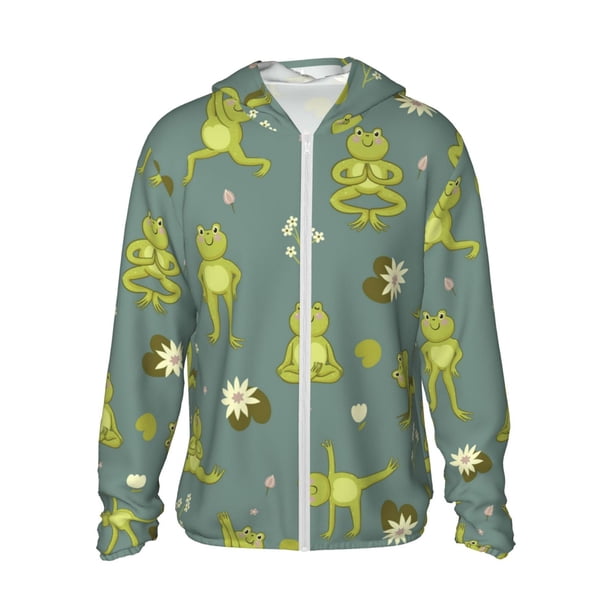 Fotbe Cute Yoga Frogs Chaqueta con Protección Solar UPF 50+ para Hombre y Mujer, Camisa con Capucha y Bolsillos-3X-Large