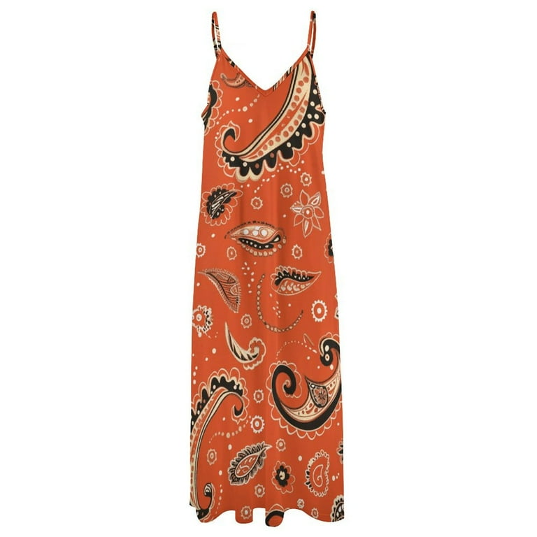 Orange Paisley Pattern Black Accents Floral Design Sleeveless Dress Woman  Fashion Long Dresses Women's Summer Suit Dress Summer 2025 Women -  Walmart.com