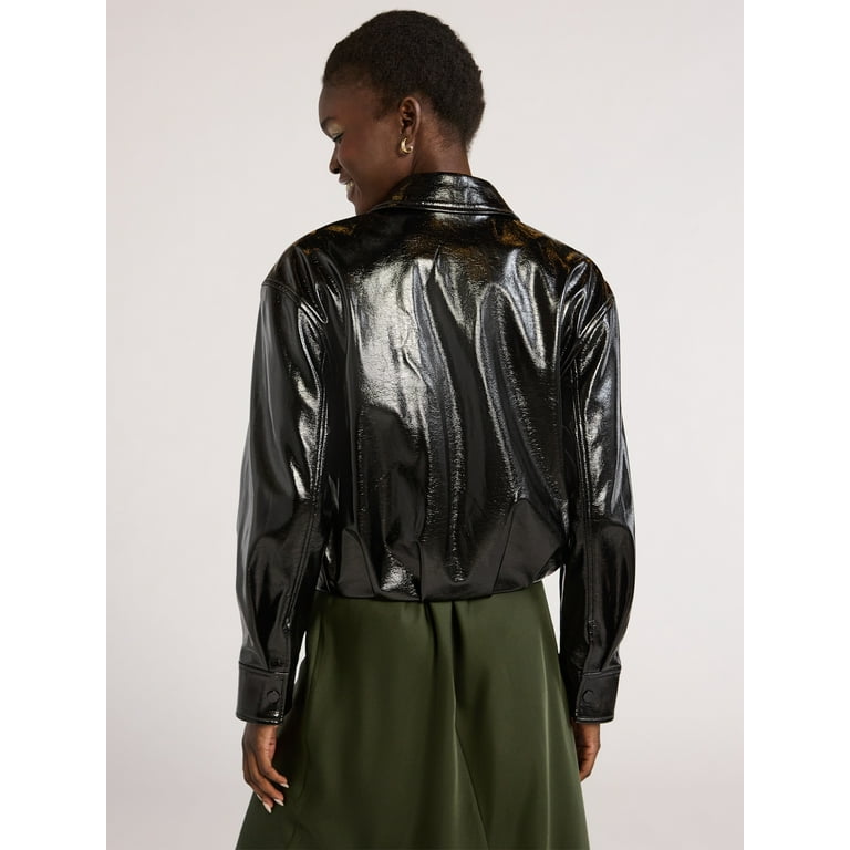 Black patent bomber jacket hotsell