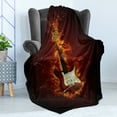 thumbnail image 4 of Guitar Soft Flannel Fleece Throw Blanket, Electric Guitar in Flames Burning Hardrock Musical Creativity Concept, Cozy Plush for Indoor and Outdoor Use, 70" x 90", Orange Maroon Black, by Ambesonne, 4 of 5