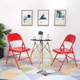 thumbnail image 2 of VECELO Set of 4 Metal Folding Chairs with Triple Braced & Double Hinged Back, Red, 2 of 9