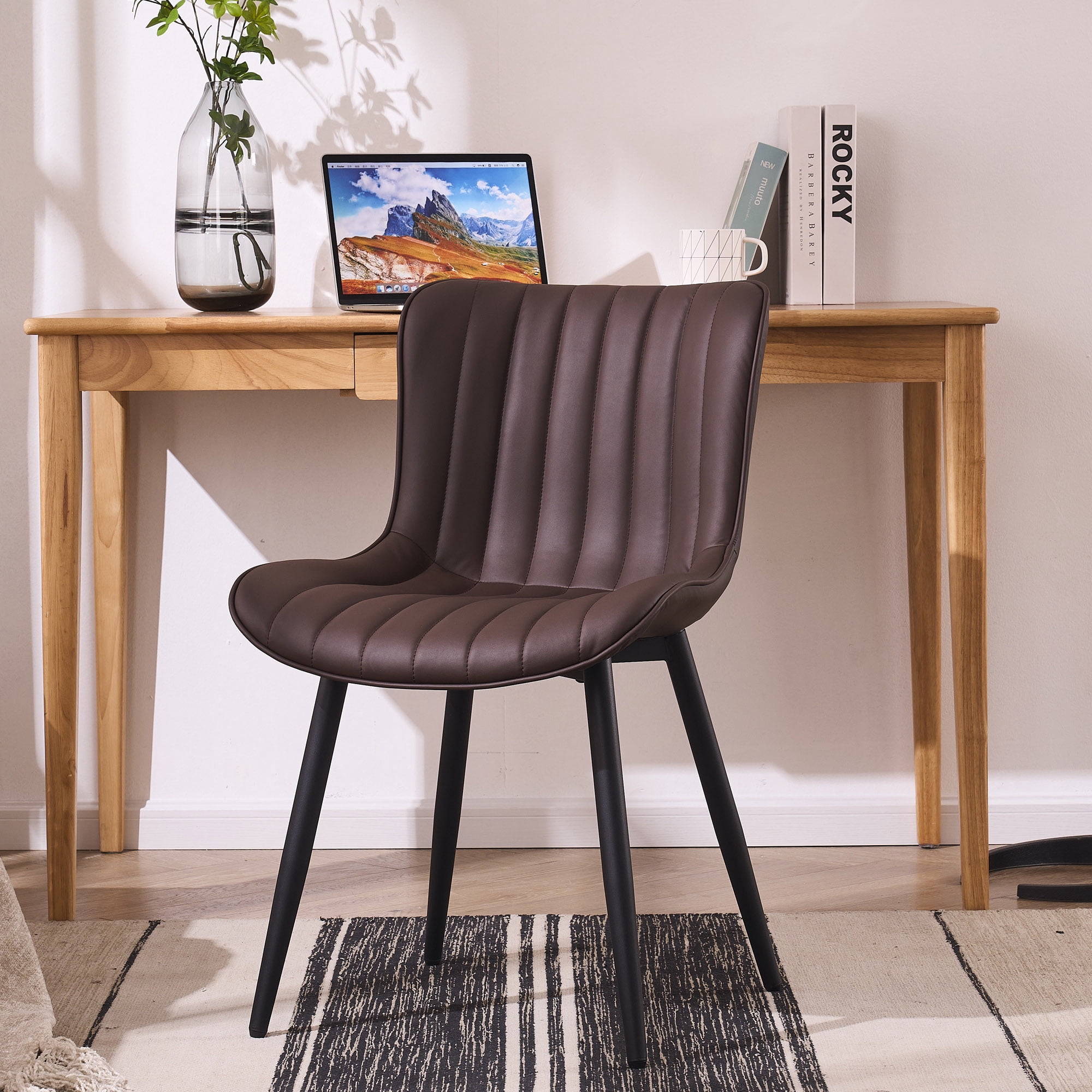 YOUNIKE Soft Dining Chair Set of 2 Brown Faux Leather Upholstered Full Back Side Chair