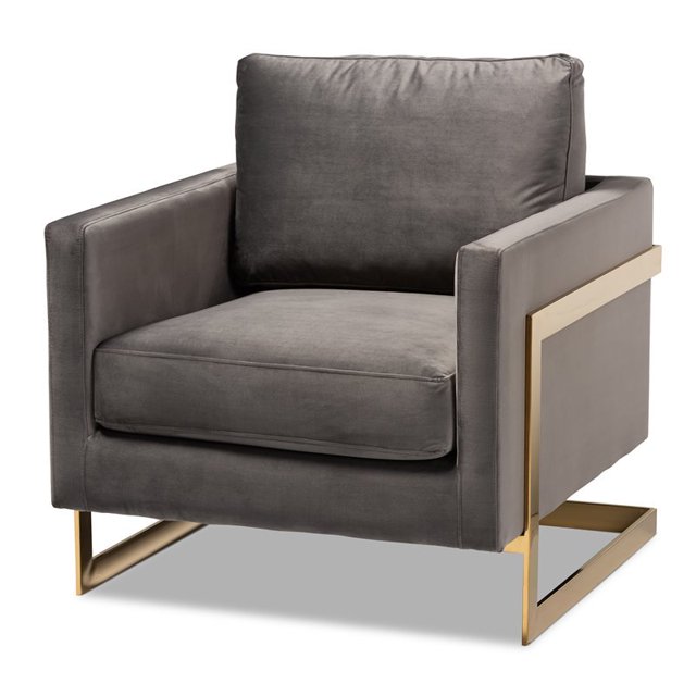 Baxton Studio Matteo Velours avec Chaise d'Appoint Finition Or en Gris