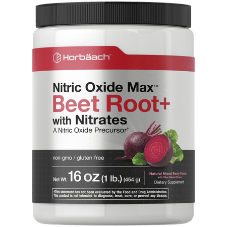 Nitric Oxide Beet Root Powder Supplement | 16 oz (454g) | Mixed Berry Flavor | with Nitrates | by Horbaach