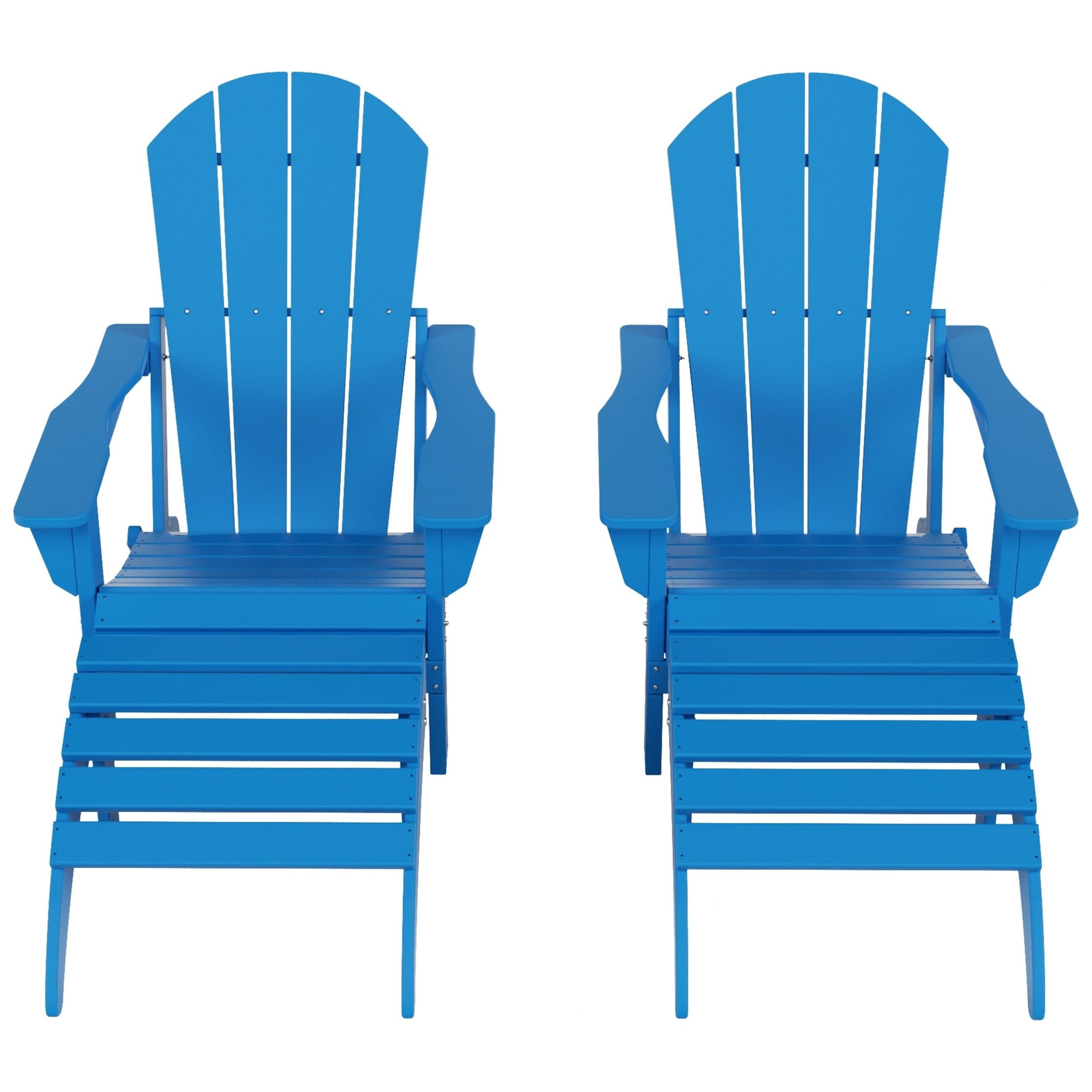 Polytrends  Laguna Hdpe All Weather Outdoor Patio Foldable Adirondack Chairs With Ottomans (5-Piece Set) Pacific Blue