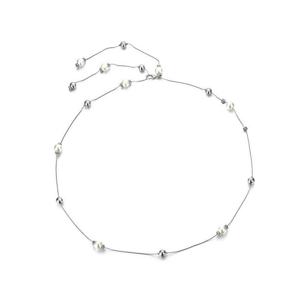 Cadena de cintura con perlas y diamantes de imitación para mujer. Talla única. Plata