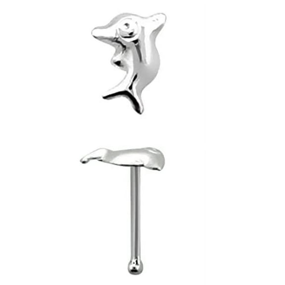 Body Accentz Nose Ring Stud L Bend Dolphin Shape 316L Sterling Silver