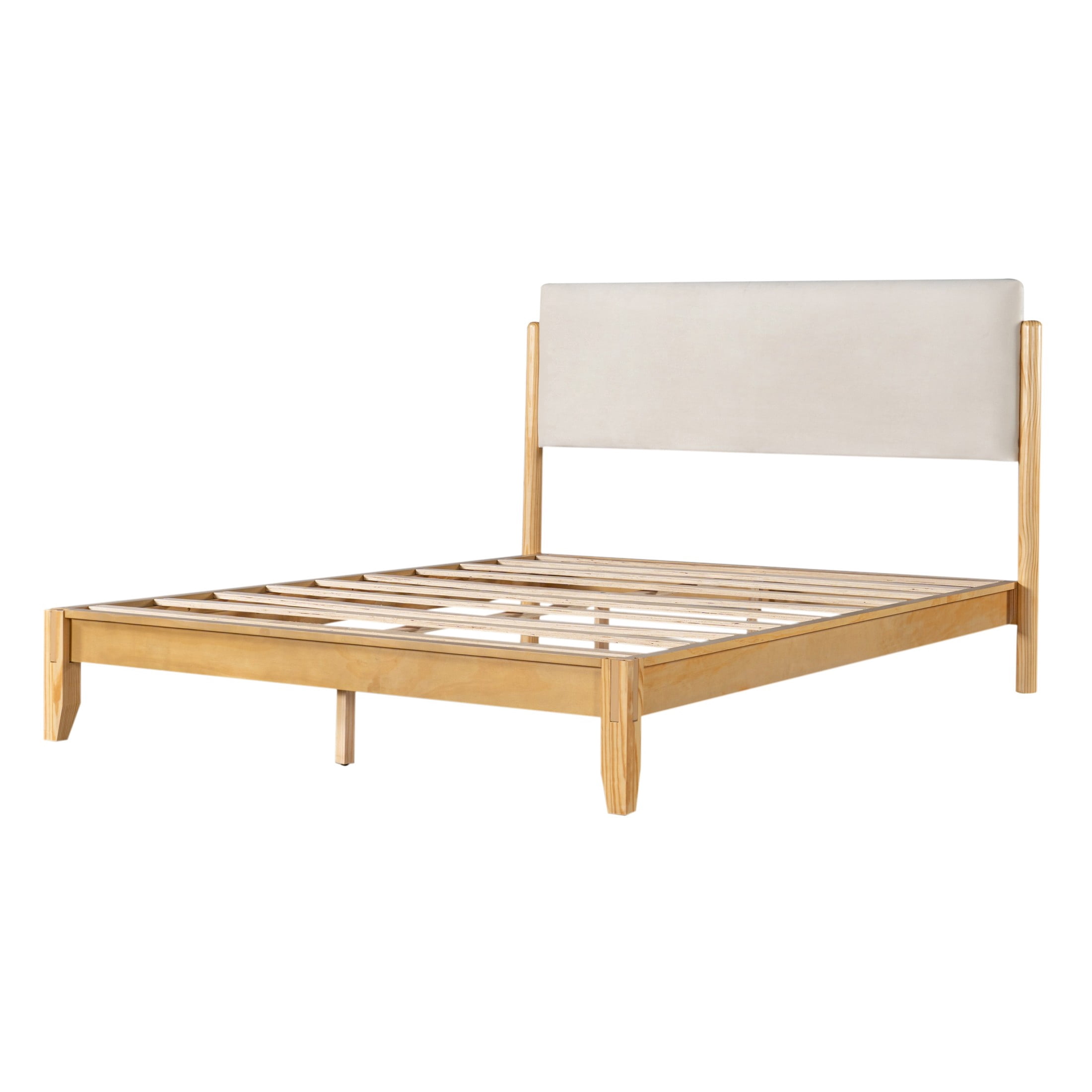 Christopher Knight Home Queen Solid Wood Platform Bed Frame with Velvet Upholstered Headboard, Oak