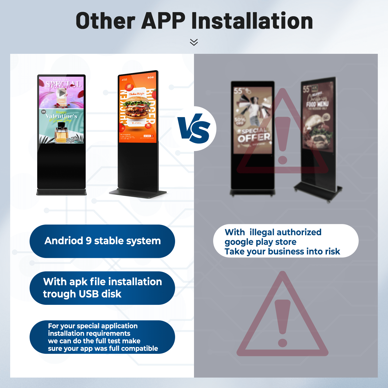 MWE 55"Indoor Floor Standing Digital Signage Advertising Display Kiosk Free Customized LOGO LCD Screen Commercial Totem Android System Vertical Monitor with Auto Media Player