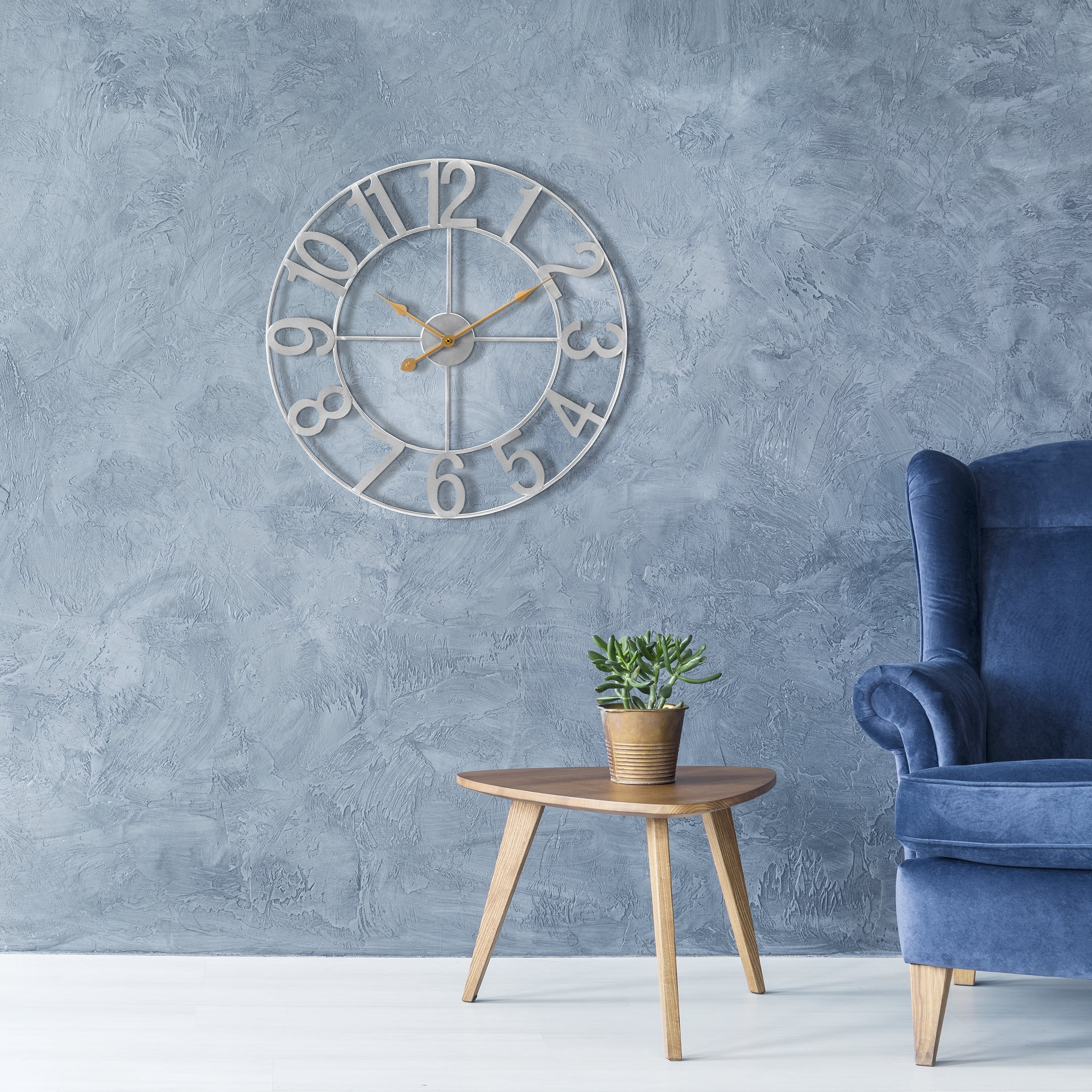 Sorbus Large Metal Numerical Wall Clock for Living Room Decor (Silver, 16" Diameter)