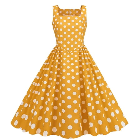 IDALL Prom Dresses Formal Dresses Women Casual Sleeveless 1950s Housewife Evening Party Prom Dress Womens Dresses Graduation Dress Petite Dresses Party Dresses Yellow Dress S