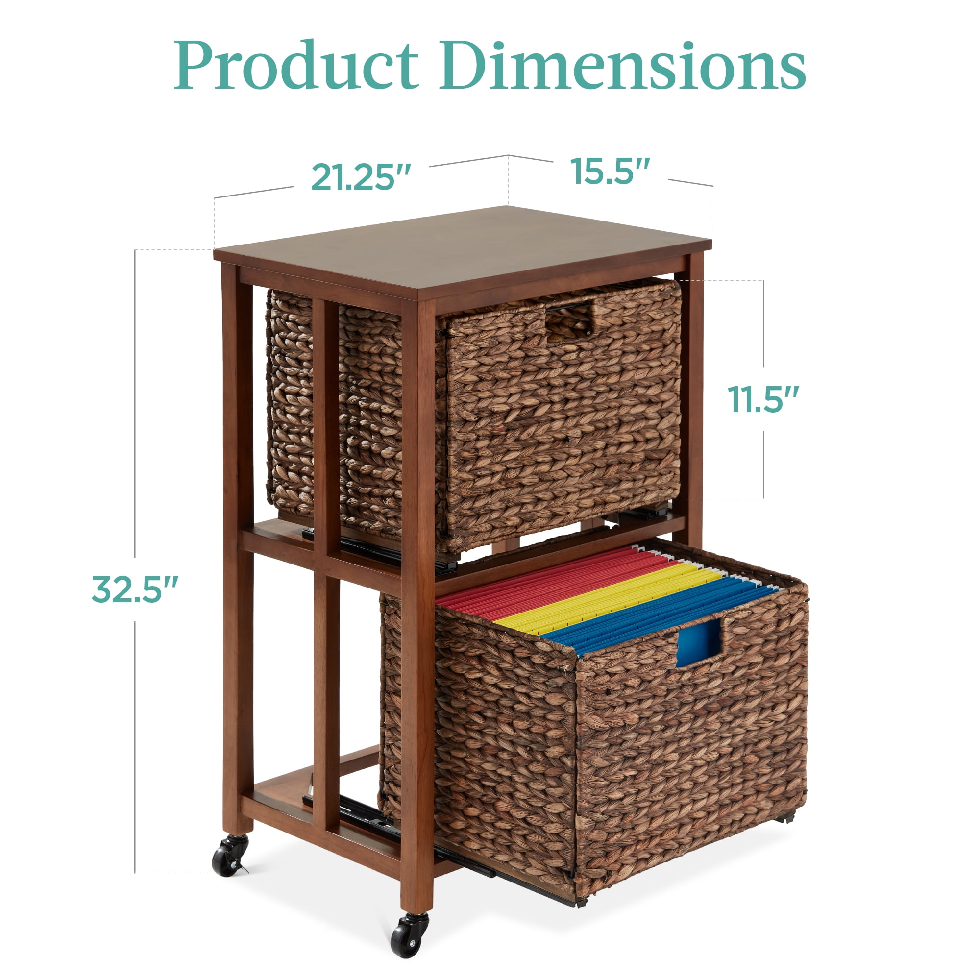 Best Choice Products Vertical Rolling File Cabinet for Home, Office w/ Rubberwood Frame, Locking Caster Wheels - Mocha