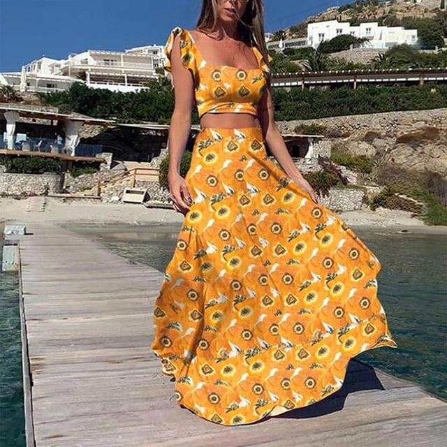 WILLBEST Robe d'Invité de Mariage Ligne A Robe d'Été Décontractée et Nombril Haut de Fête Ensemble de Mode Décontracté pour Femmes