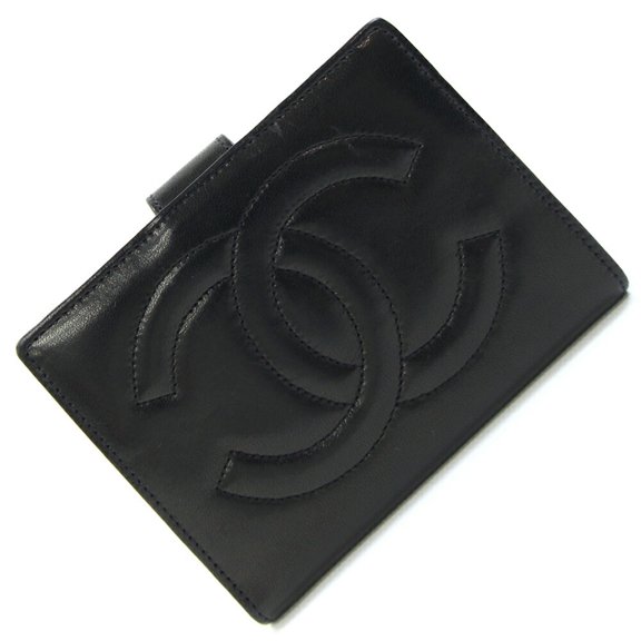 Pre-Owned Chanel bi-fold wallet, Coco Mark, black lambskin, compact vintage style, women's.