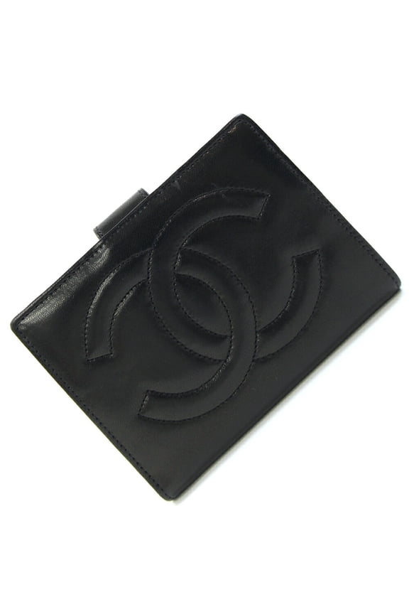Pre-Owned Chanel bi-fold wallet, Coco Mark, black lambskin, compact vintage style, women's.