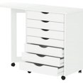 thumbnail image 4 of Jela Original Drop Leaf Roll Cart with Desk, Sold Wood, 7 Drawer Extra Wide Drawers Roll Carts (White), 4 of 4