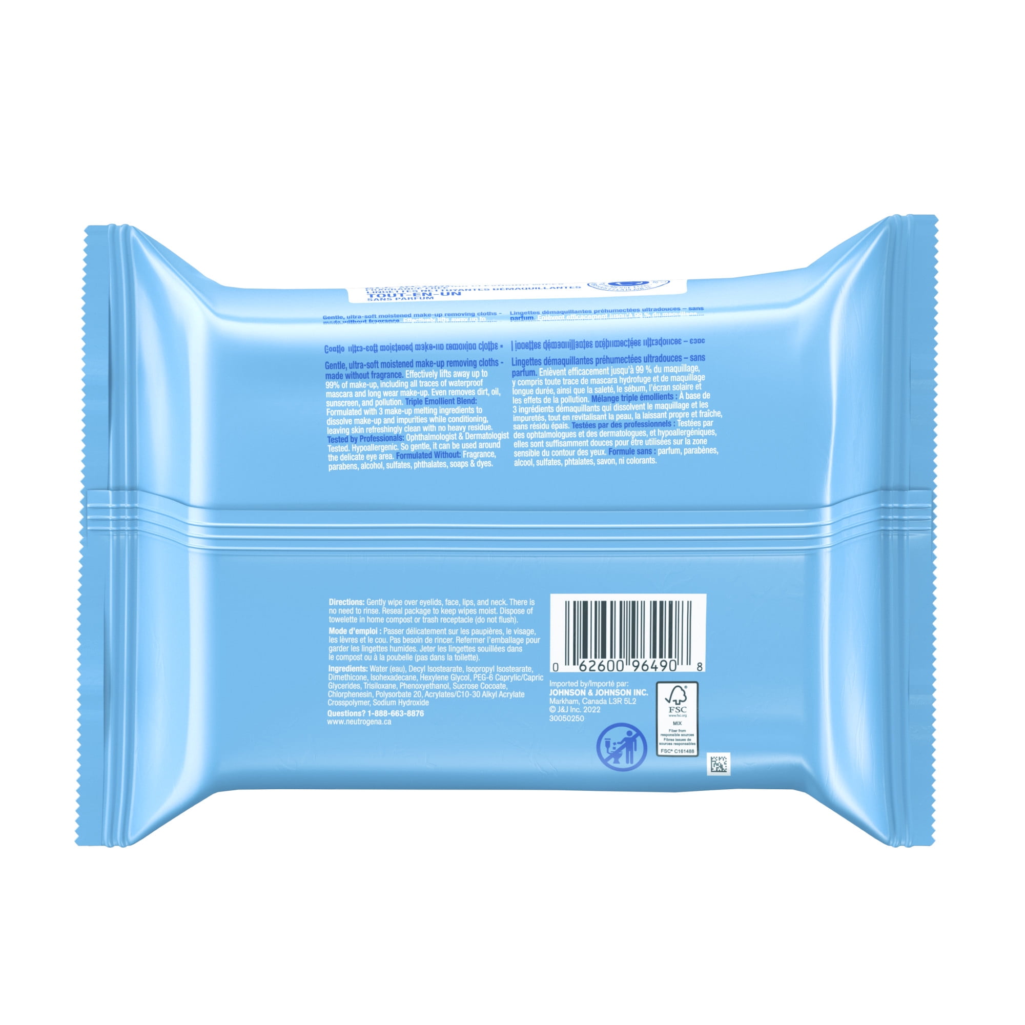 Lingettes nettoyantes démaquillantes non parfumées tout-en-un Neutrogena – Sans alcool, peaux sensibles