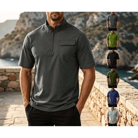Men's Lightweight Quarter Zip Short Sleeve Pullover Performance Shirts Windbreaker for Golf, Hiking, and Running Wind Breaker Jackets with Chest Pocket Sizes S-2XL Navy