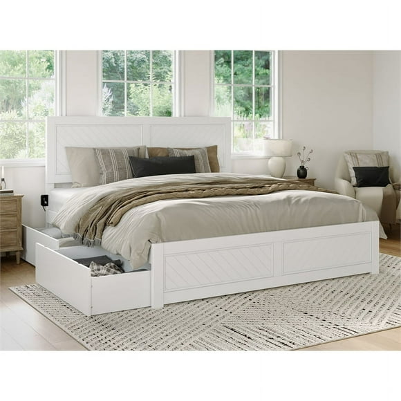 AFI Canyon Wood King Platform Bed with Storage Drawers in White