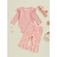 thumbnail image 4 of Suealasg Baby Girls Clothes Long Sleeve Romper Daisy Print Flare Pants Headband Sets 3 6 9 12 18 Months Infant Girls 3Pcs Spring Fall Outfits, 4 of 7