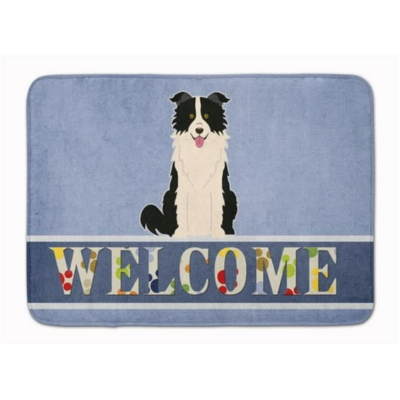 Border Collie Black & White Welcome Machine Washable Memory Foam Mat