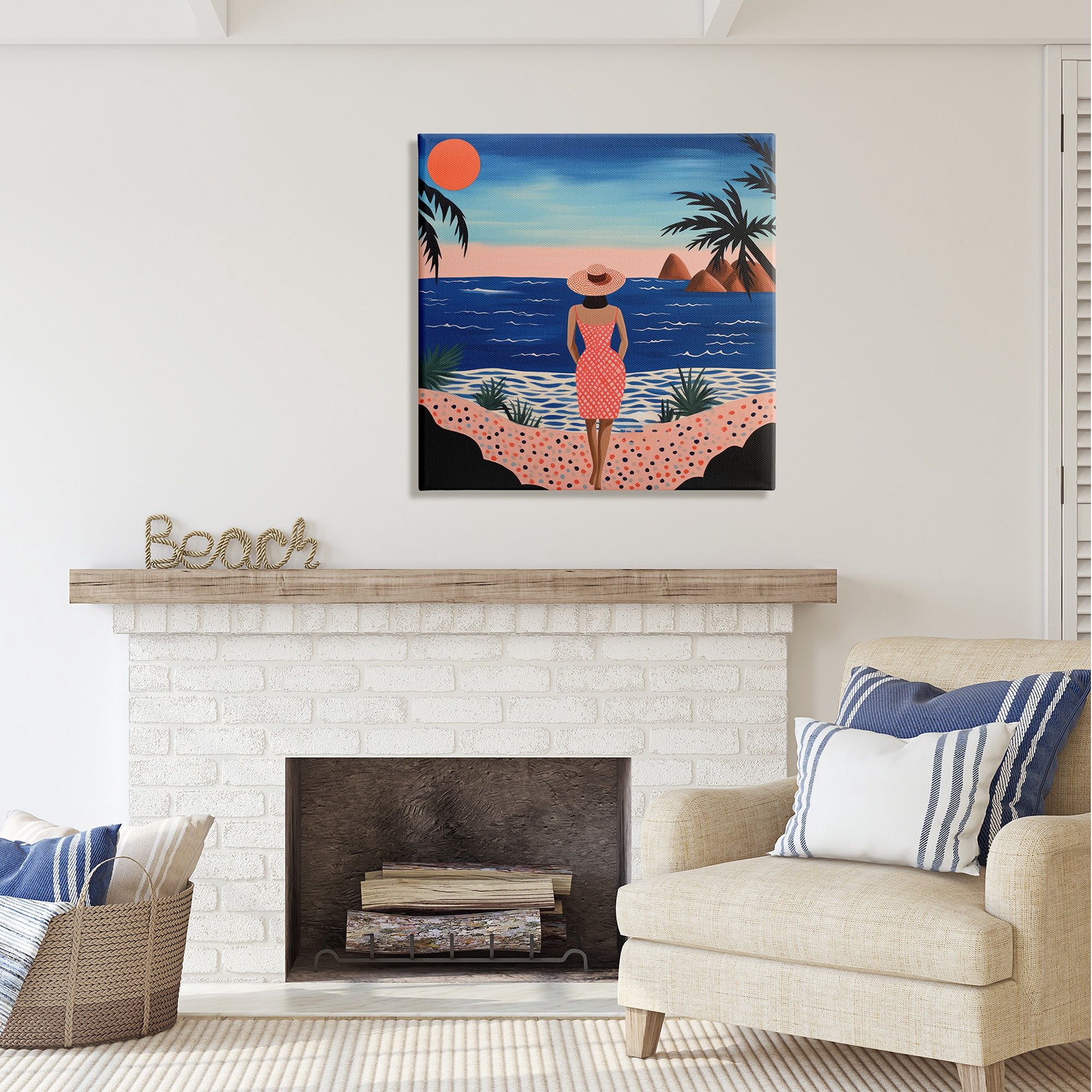 Stupell Industries Girl on Sunset Beach Landscape Painting Gallery Wrapped Canvas Art Print Wall Art, 30 x 30