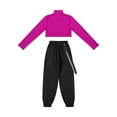 thumbnail image 4 of YONGHS Kids Girls Dance Athletics Outfits Long Sleeve Crop Tops with Cargo Pants Set A Rose 8, 4 of 7