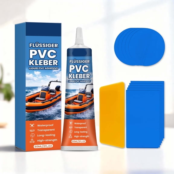 2OZ Liquid Repair Adhesive Glue Kit, Waterproof Transparent High-Strength Repair Set with Scraper, Round & Rectangular Patches for Inflatable Boats, Pool Toys