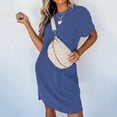 thumbnail image 5 of Laqbezok Ribbed Knit Pocket Dress, Casual Textured Vertical Short Sleeve Stripe Mini Dress, Slimming Round Neck Summer T-Shirt Dress, Solid Color Tunic Sun Dress, 5 of 7