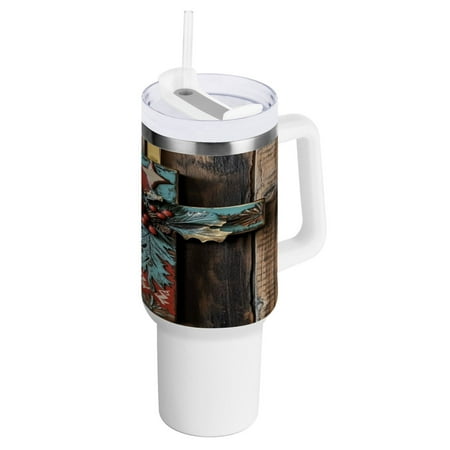 

40 Oz Car Handle Water Bottle 10.8x3.85 Inch Handle And Straw Travel Water Bottle Reusable Stainless Steel Water Bottle Christmas Colored Crosses